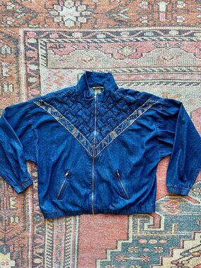 Vintage Woven Lattice Embroidered Denim Bomber Jacket